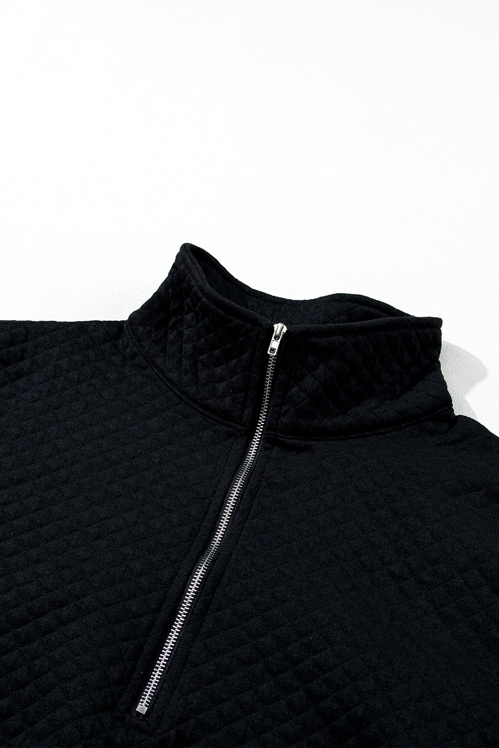 Solid Half Zipper Quilted Pullover Sweatshirt