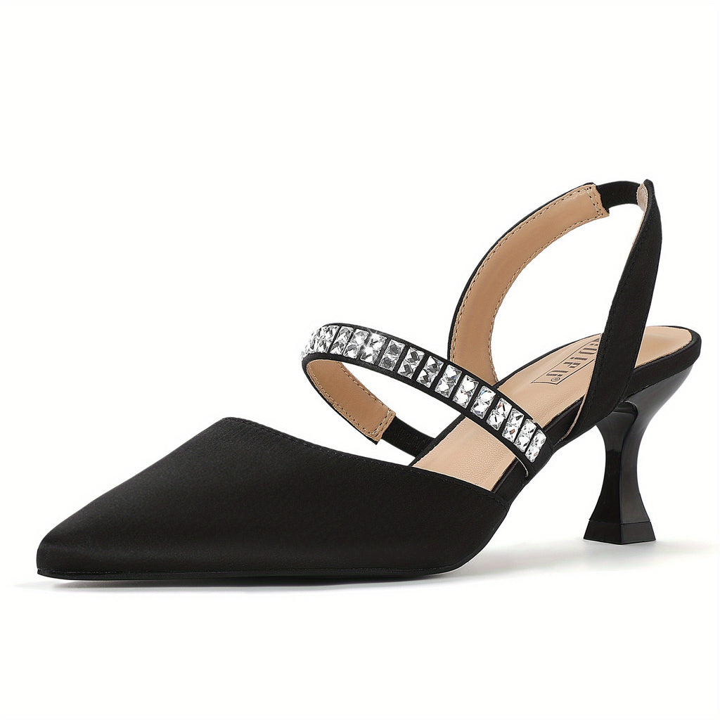 Elegant Rhinestone-Embellished Pointed Toe Half Heel Strappy Shoes