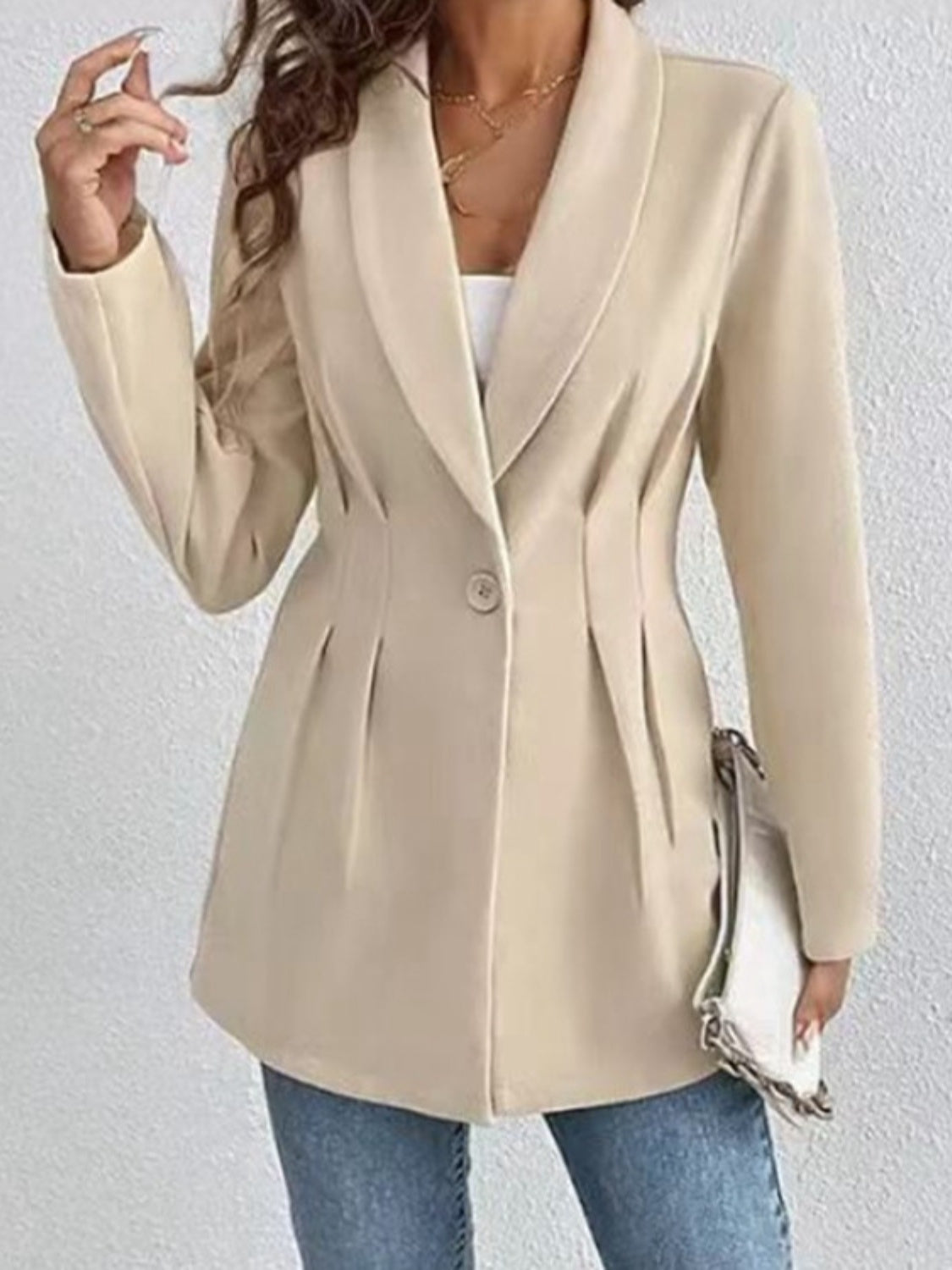 Khaki One Button Long Sleeve Blazer