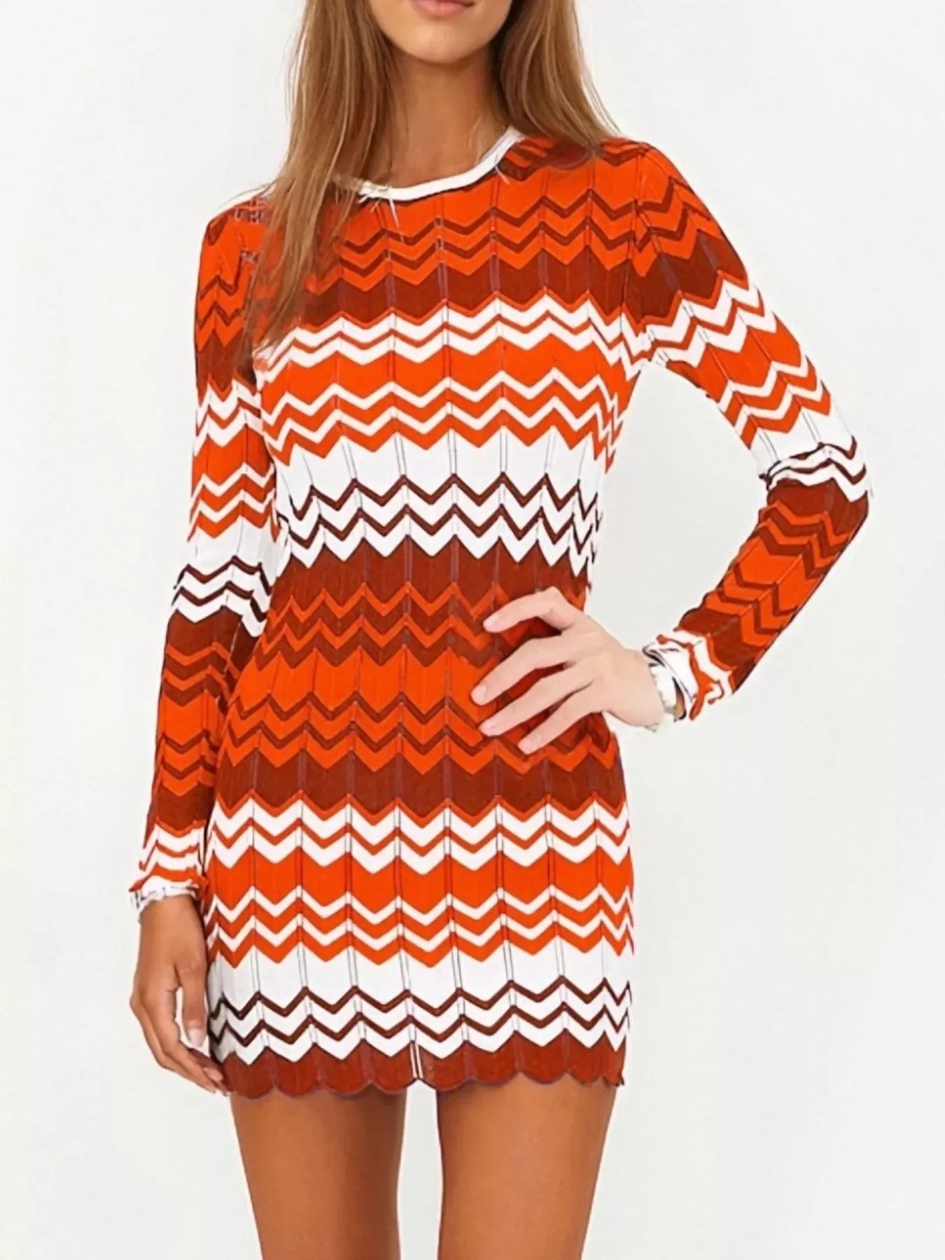 Openwork Wave Pattern Long Sleeve Sweater Dress Trendsi Striped Sweater Dress