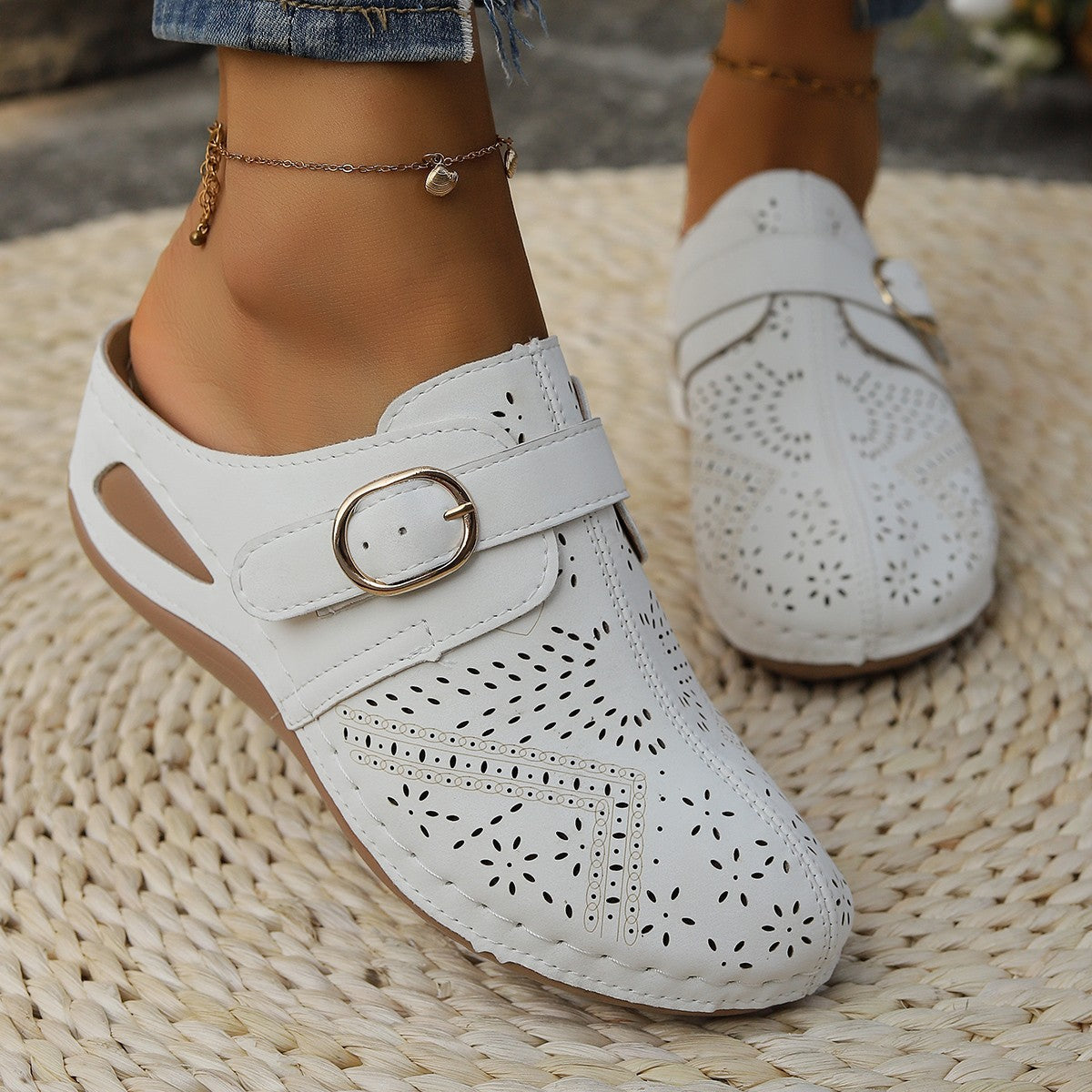 Suede Round Toe Wedge Slip On Shoes