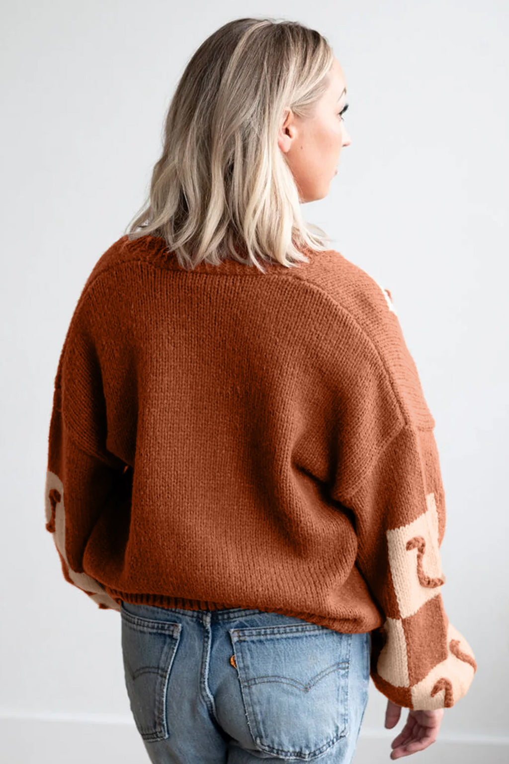Rust &Cream Western Horseshoe Button-Front Cardigan