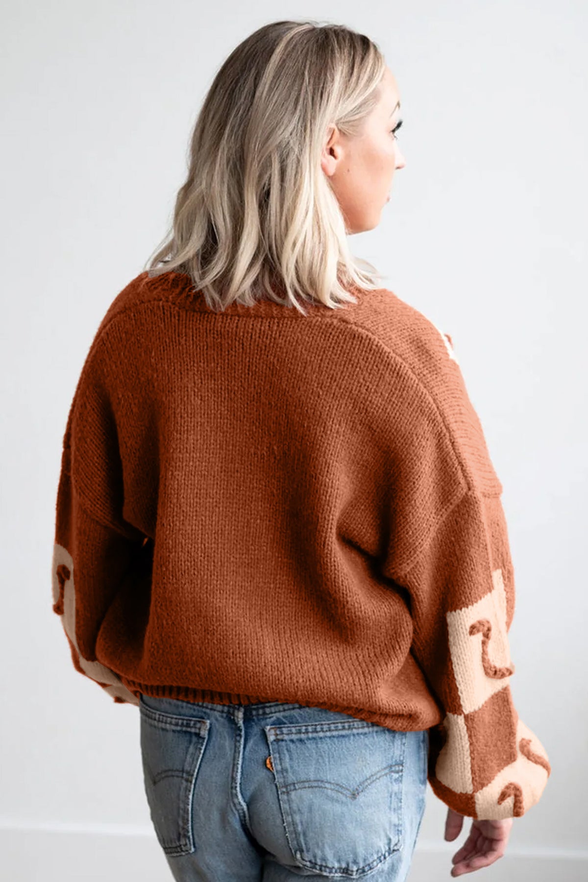 Rust &Cream Western Horseshoe Button-Front Cardigan