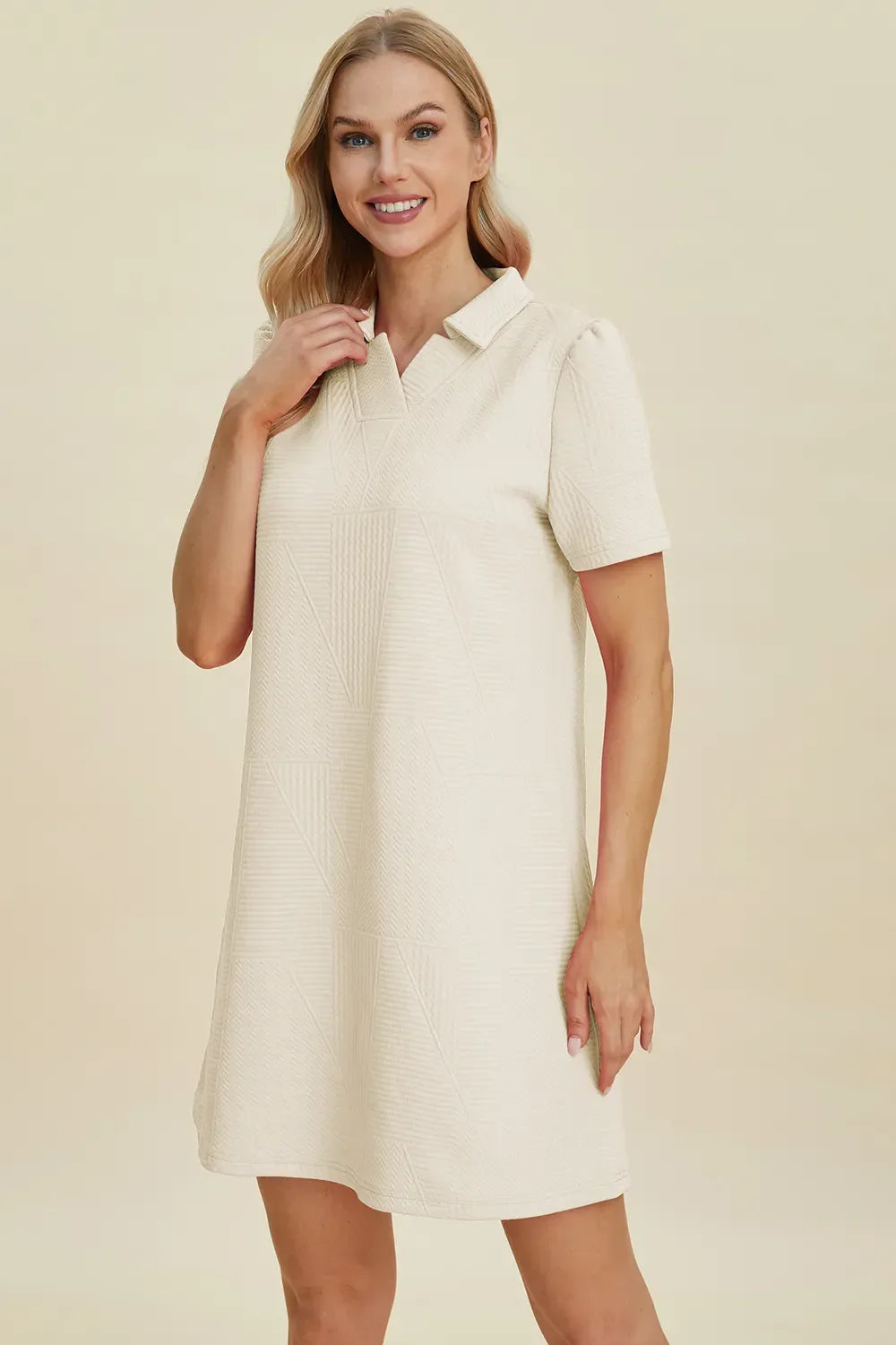 Texture Short Sleeve Polo Dress Ivory Bazarre Mart Polo Dress