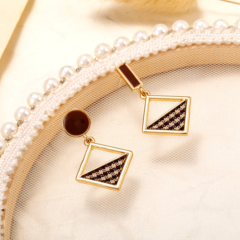 Brown Herringbone Dangle Earrings