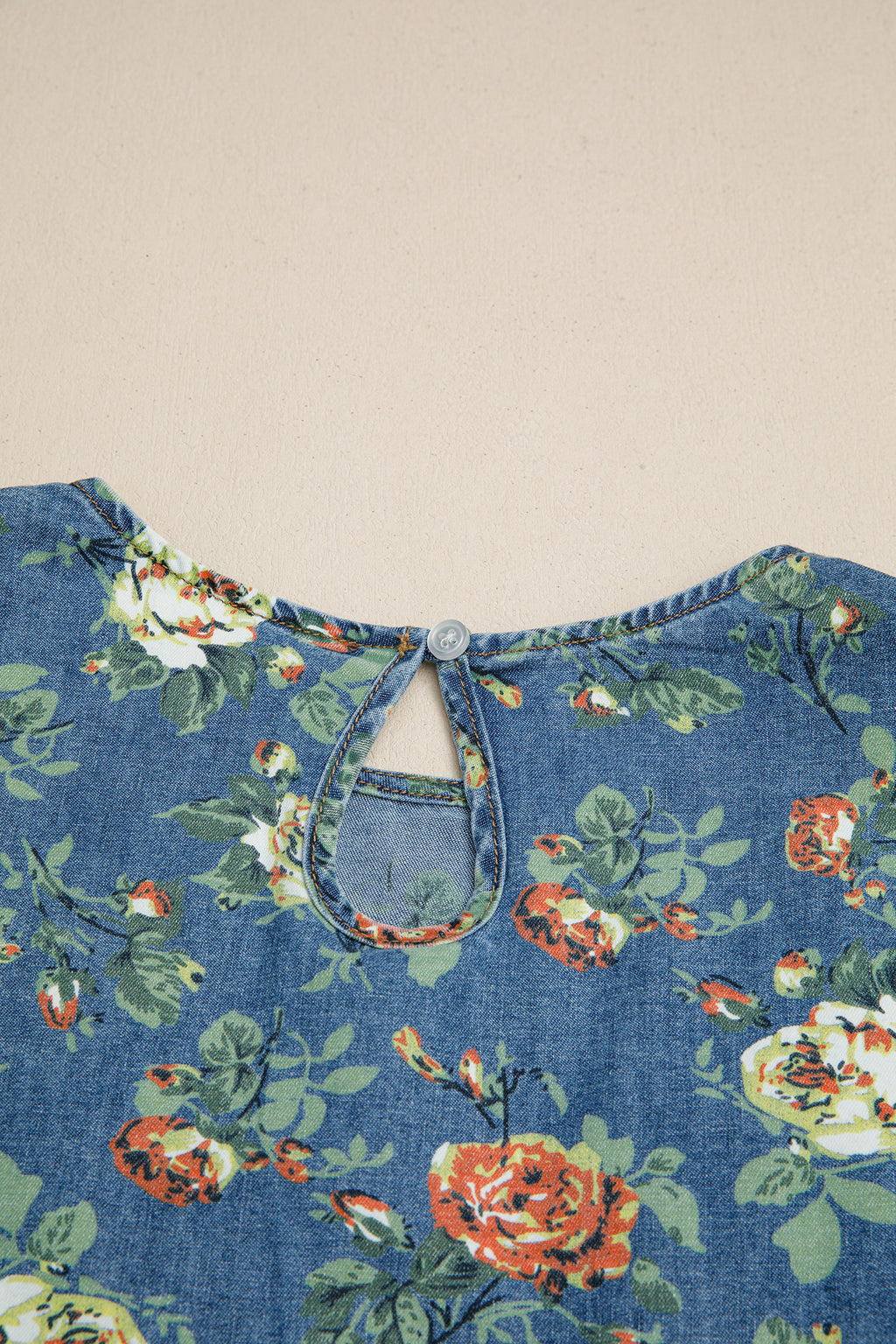 Ashleigh Blue Floral Denim Top – Ruffle Sleeve Washed Denim Blouse Dear-Lover Dropshipping Tops/Tops & Tees