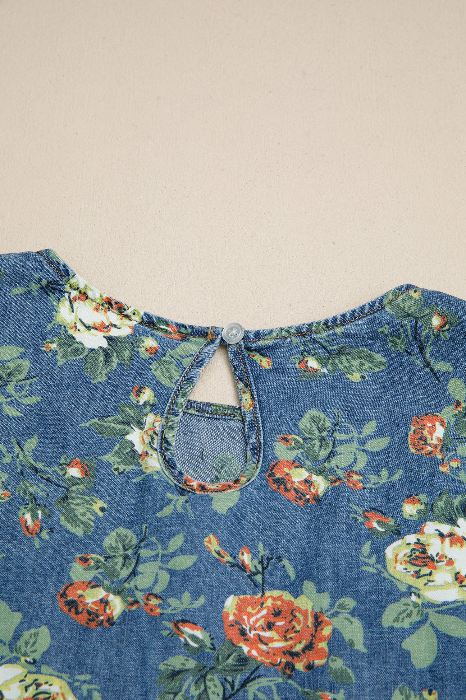 Ashleigh Blue Floral Denim Top – Ruffle Sleeve Washed Denim Blouse Dear-Lover Dropshipping Tops/Tops & Tees