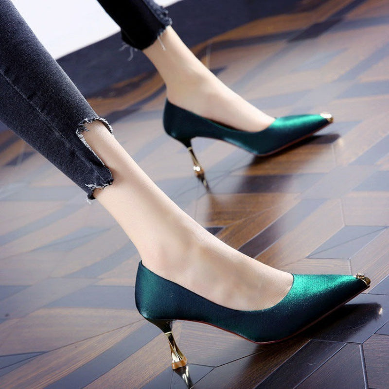 Pointed Toe Satin High Heels Women Stiletto Shoes