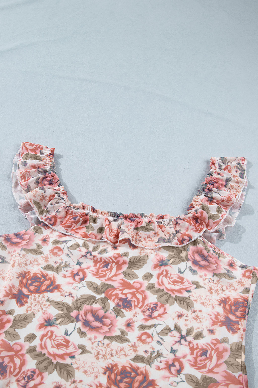 Retro Floral Square Neck Tank Top – Ruffle Trim Fitted Summer Cami Dear-Lover Dropshipping Tops/Tank Tops