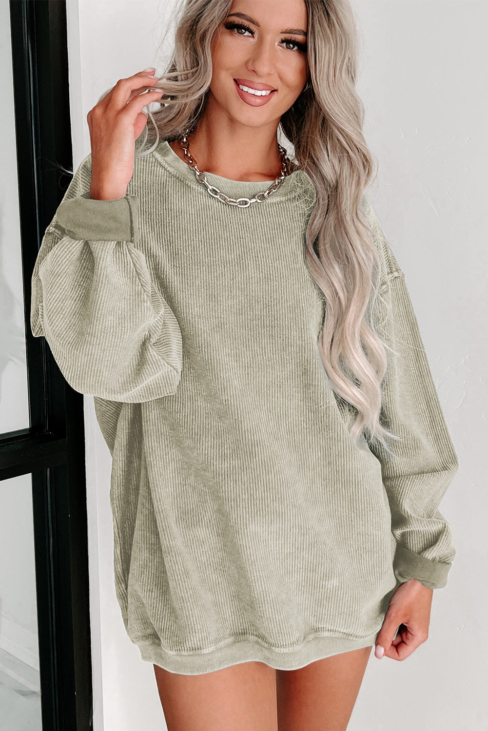 Plain Corded Crew Neck Sweatshirt