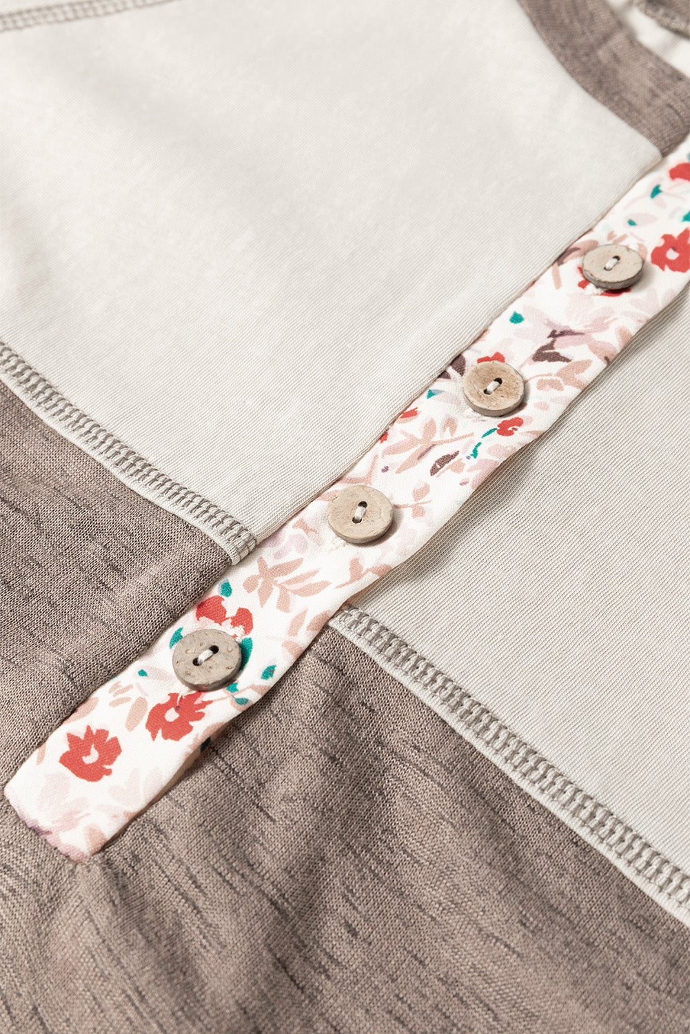 Floral Patchwork Flared Sleeve Henley Top
