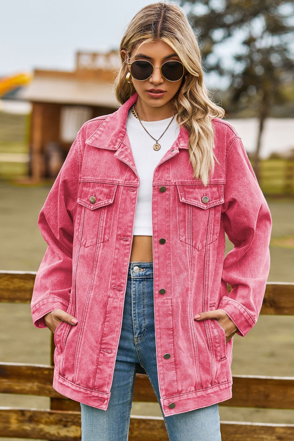 Denim Jacket with Pockets - Bazaare Mart