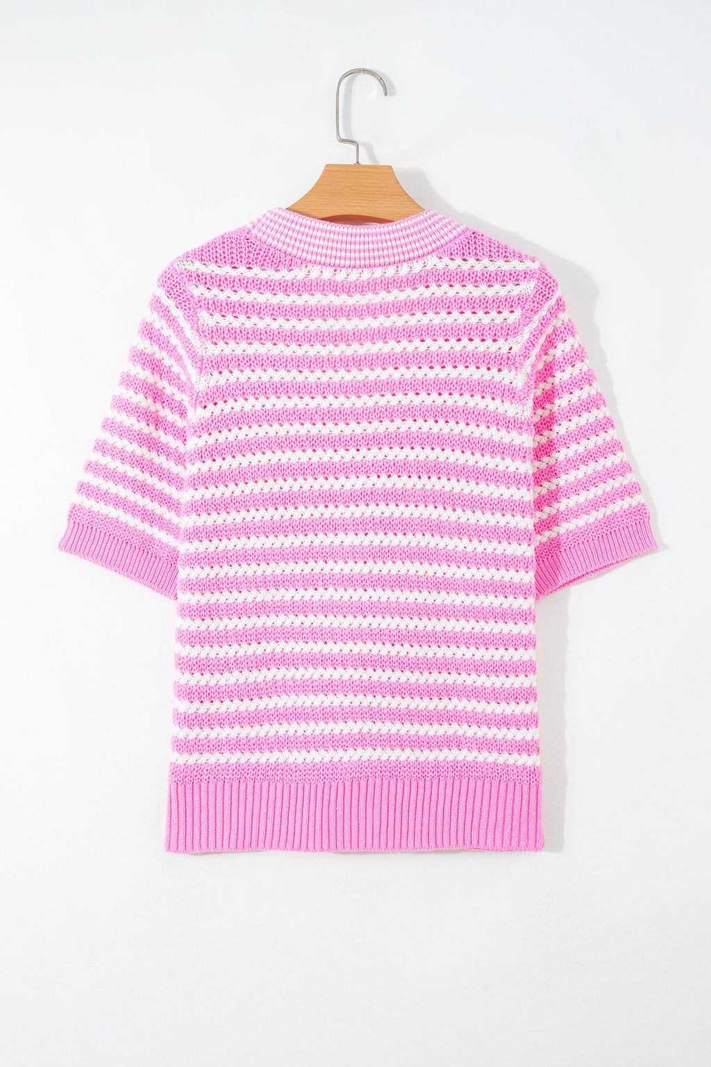 Striped Short Sleeve Knit V Neck Bow Knot Sweater Bazaare Mart Sweaters & Cardigans/Short Sleeve Sweaters
