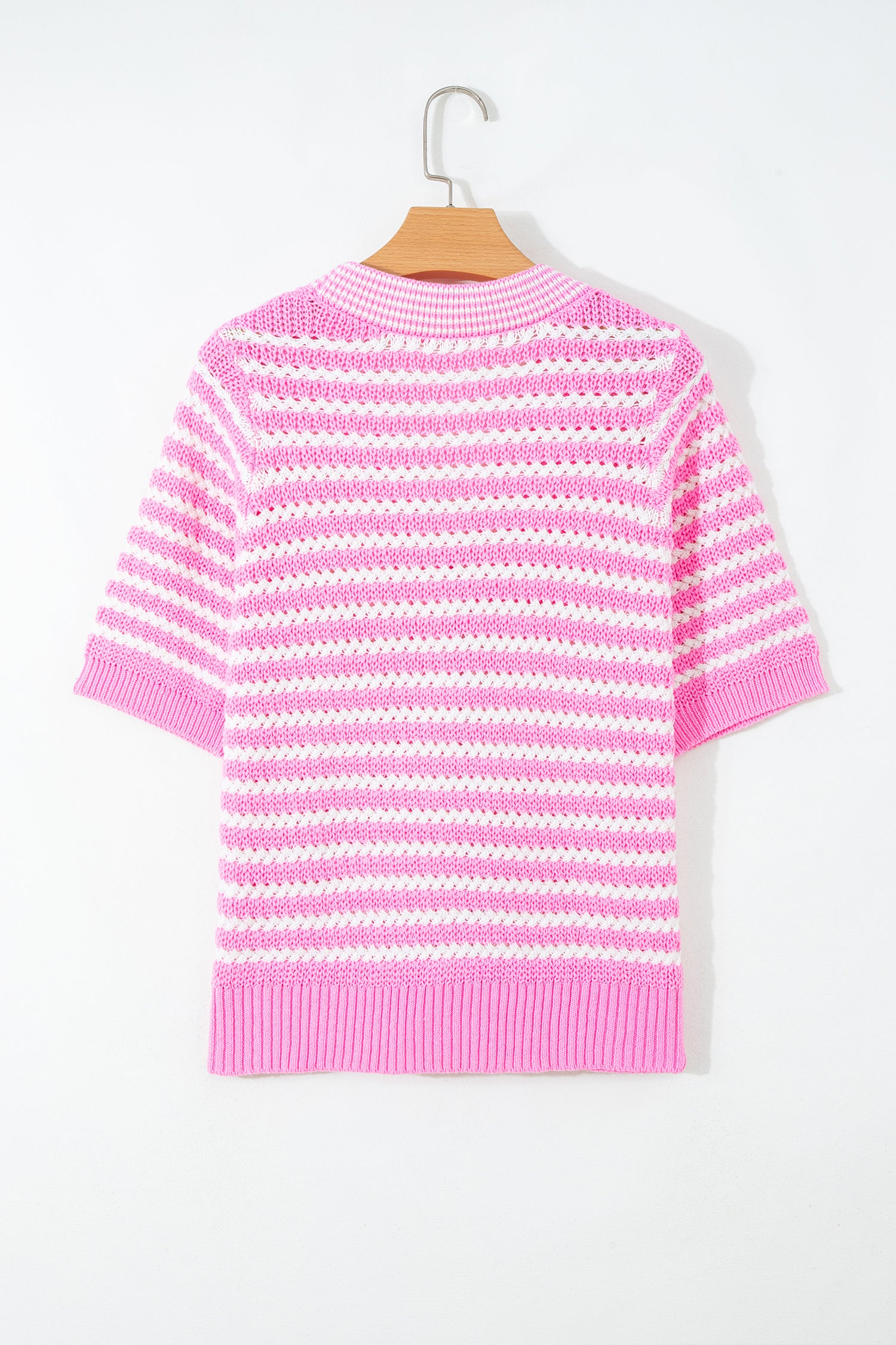 Striped Short Sleeve Knit V Neck Bow Knot Sweater Bazaare Mart Sweaters & Cardigans/Short Sleeve Sweaters