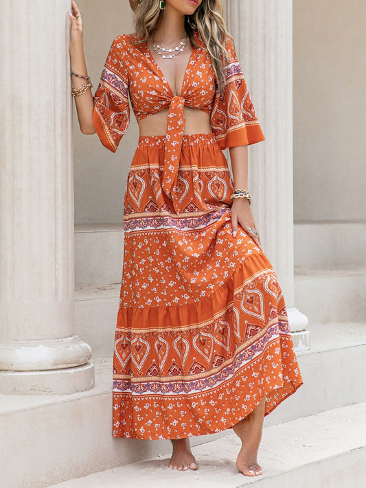 Orange Paisley Maxi Skirt Set