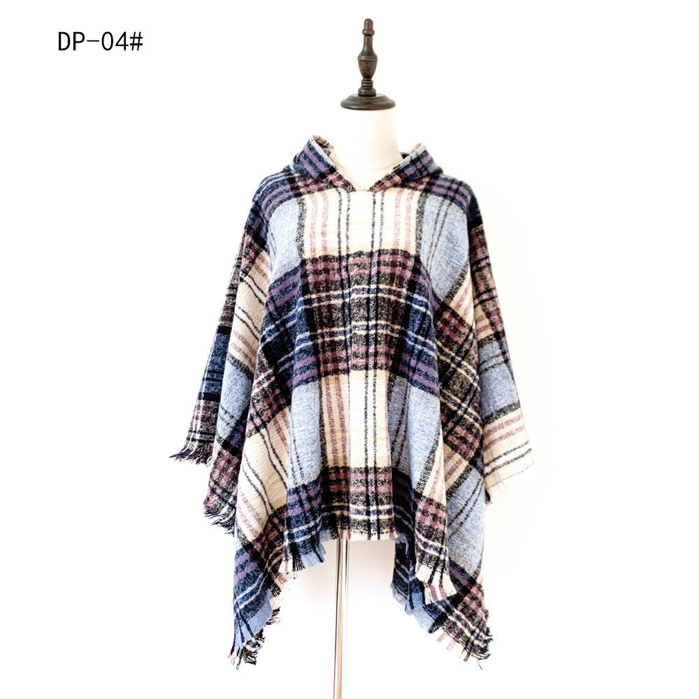 Plaid Hooded Poncho - Bazaare Mart