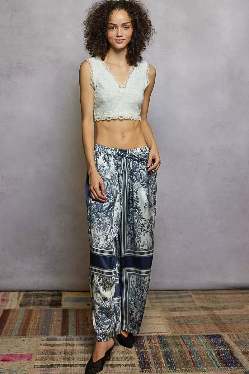 POL Floral Printed Woven Wide Leg Drawstring Pants Bazaare Mart POL Floral Printed Woven Wide Leg Drawstring Pants