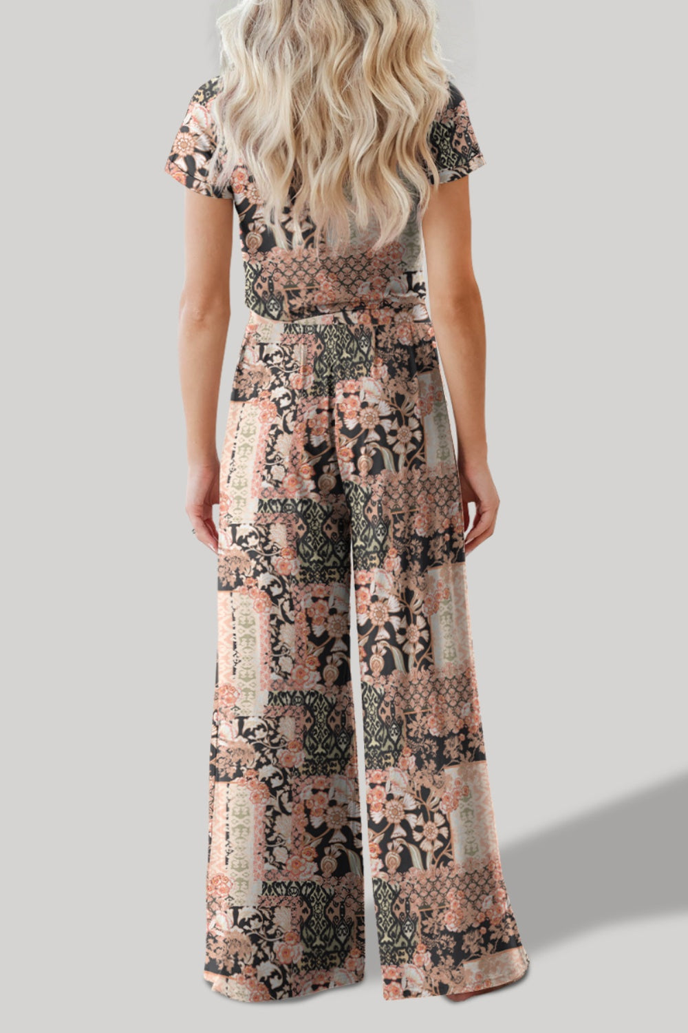 Printed Short Sleeve Wide Leg Pants Set