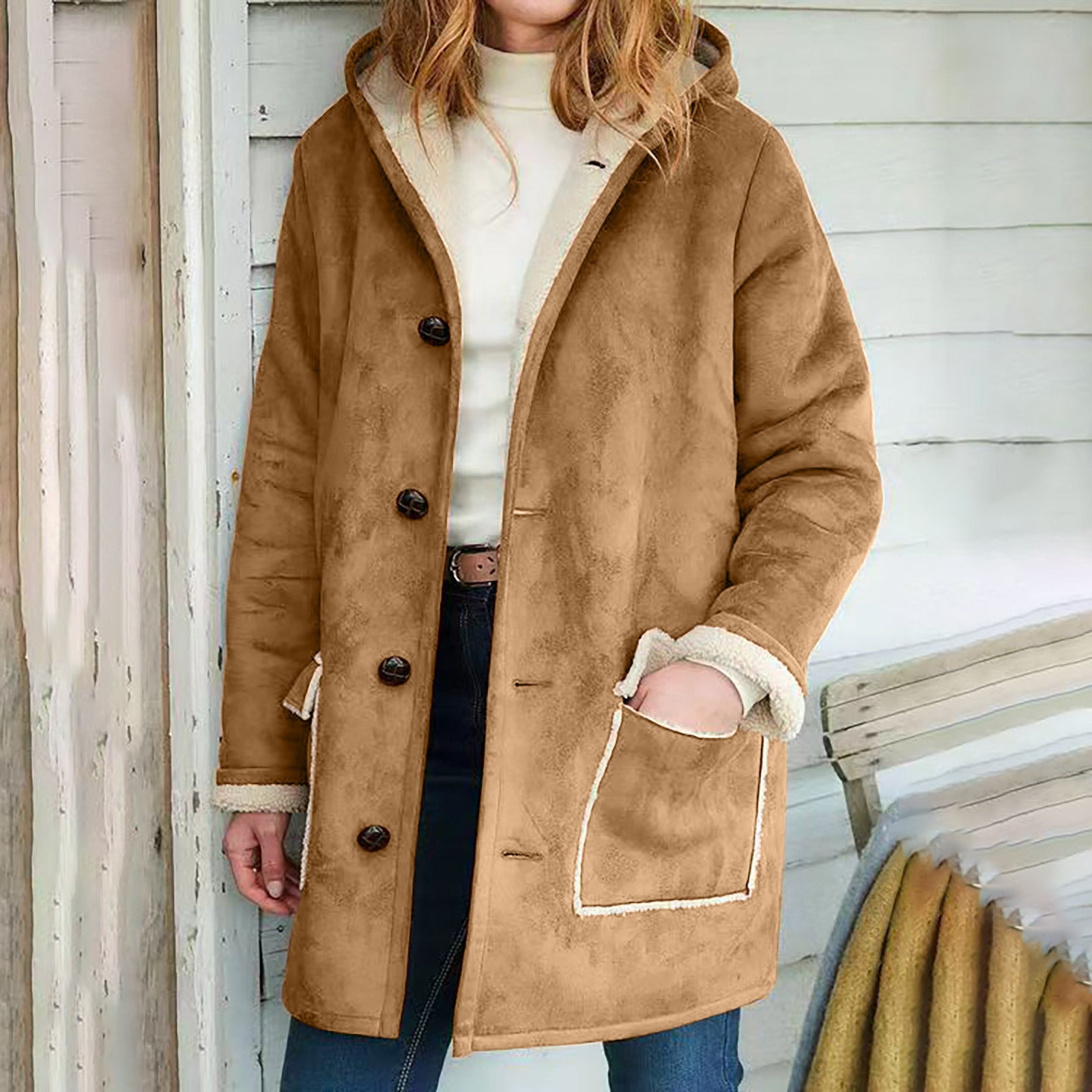 Retro Hooded Faux Suede Coat