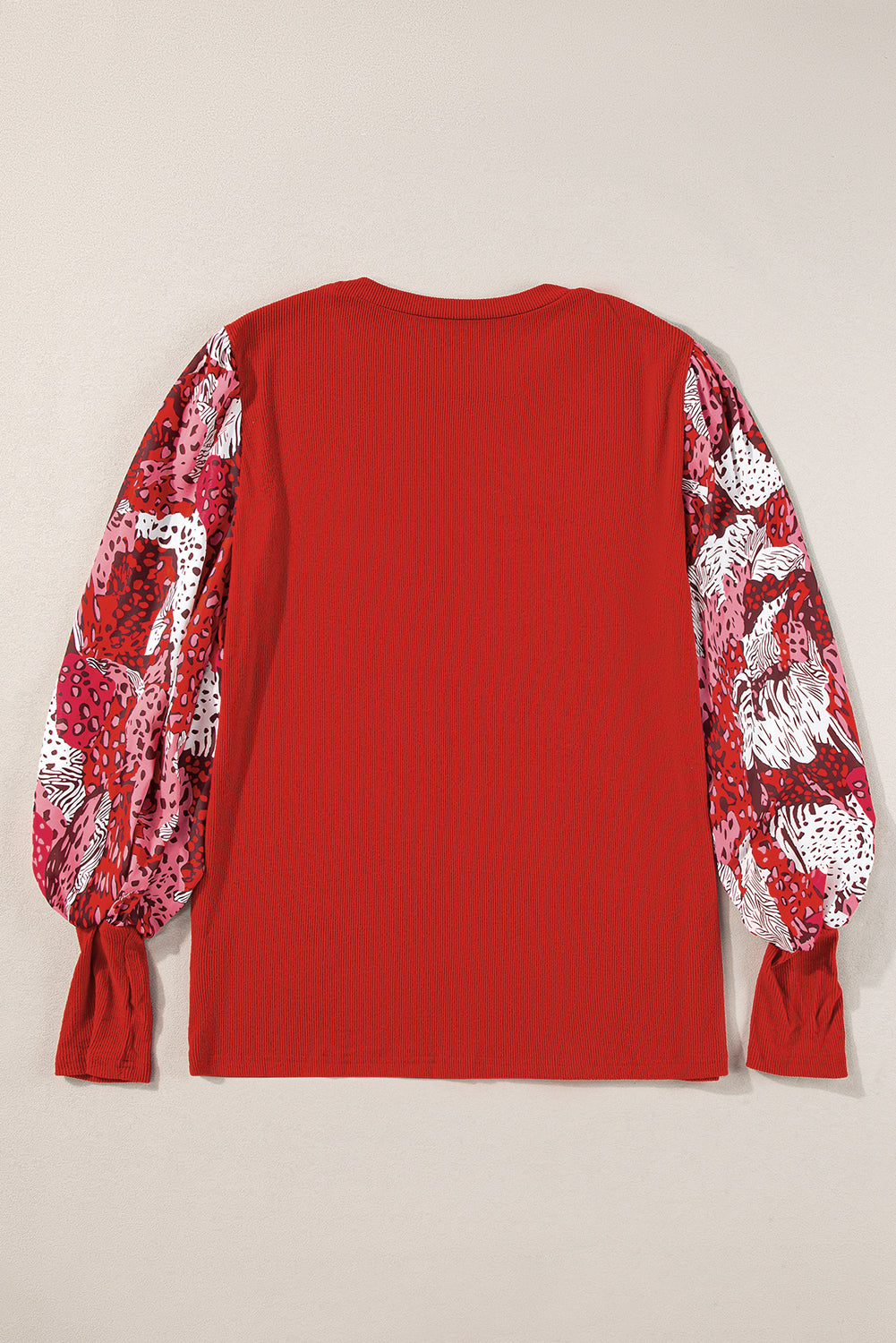Red Contrast Lantern Sleeve Patchwork Top