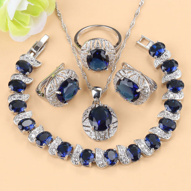 Gem-inlaid Pendant Earrings Necklace And Four-piece Ring Set Pack