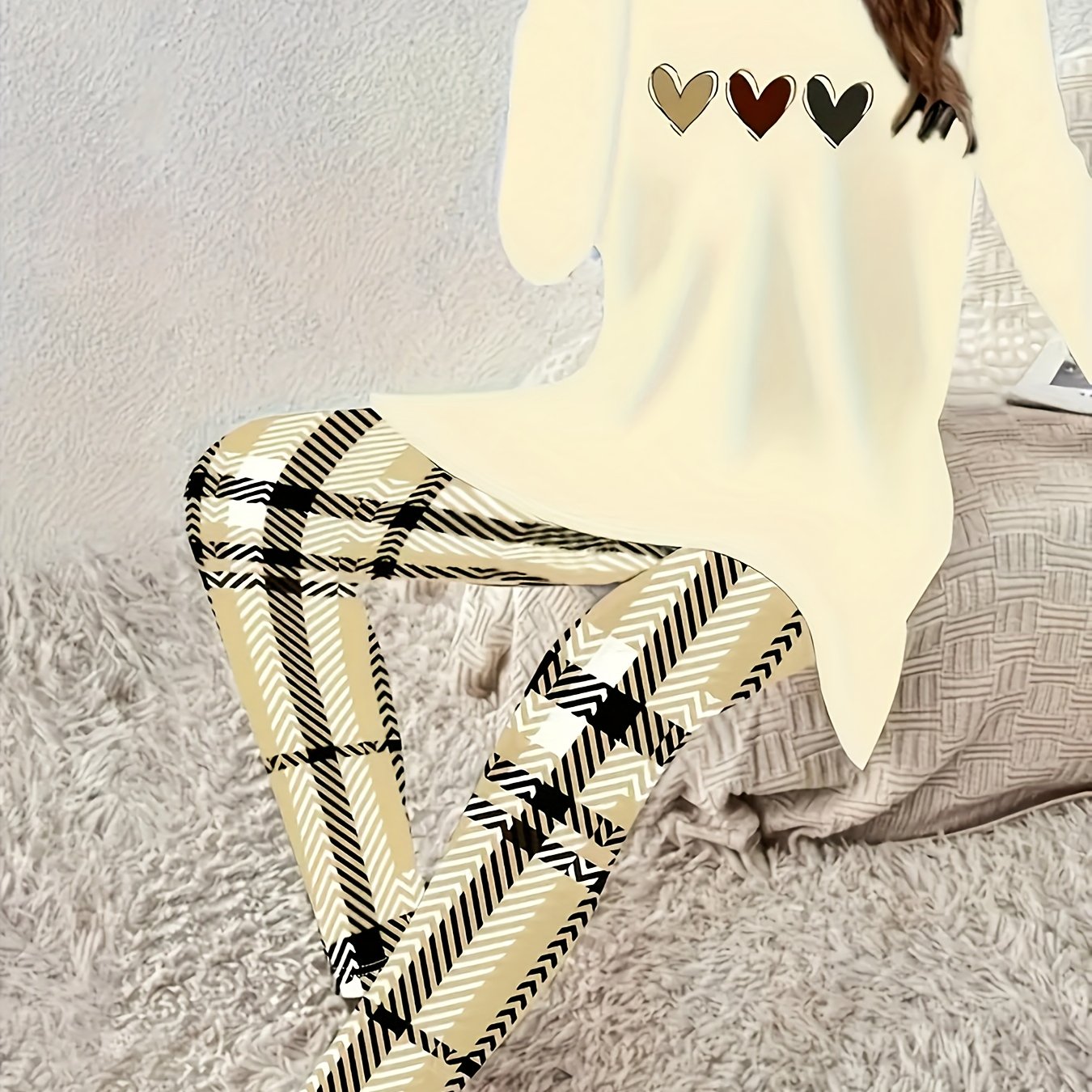 Plaid Beige Pants Set