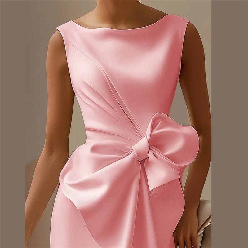 Elegant Slim Sleeveless Big Bow Dresses CJ Dropshipping Sleeveless Pencil Dress