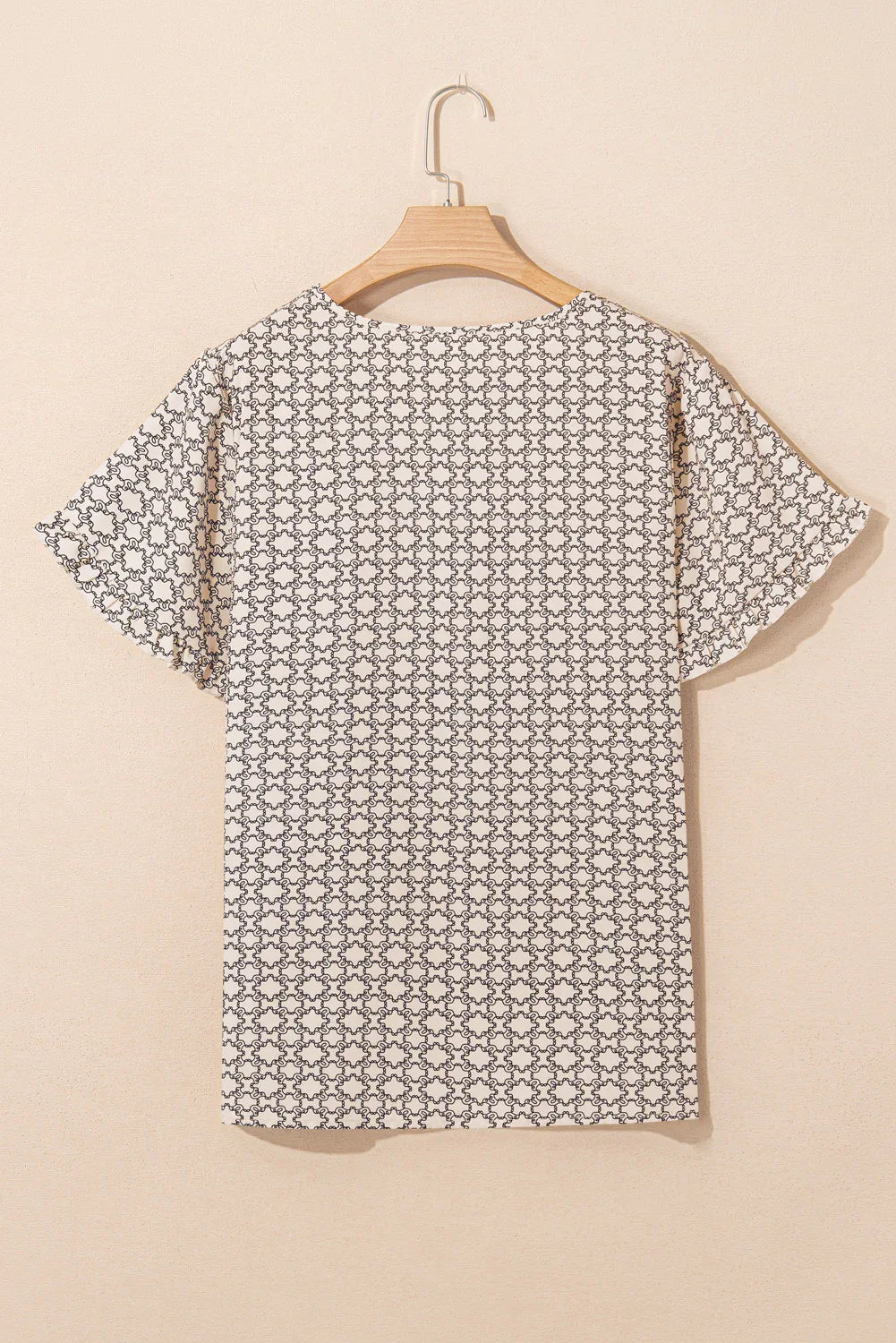 Khaki Plus Size Geometric Print Ruffled Sleeve Blouse Dear-Lover Dropshipping Plus Size/Plus Size Tops/Plus Size Blouses & Shirts