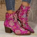 Floral Pointed Toe Block Heel Booties Rose Red Bazaare Mart Booties