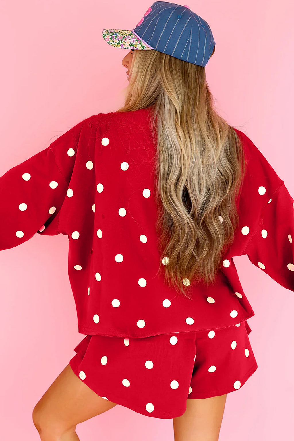 Brown Polka Dot Raw Hem Relaxed Pullover Loose Skort Two Piece Set