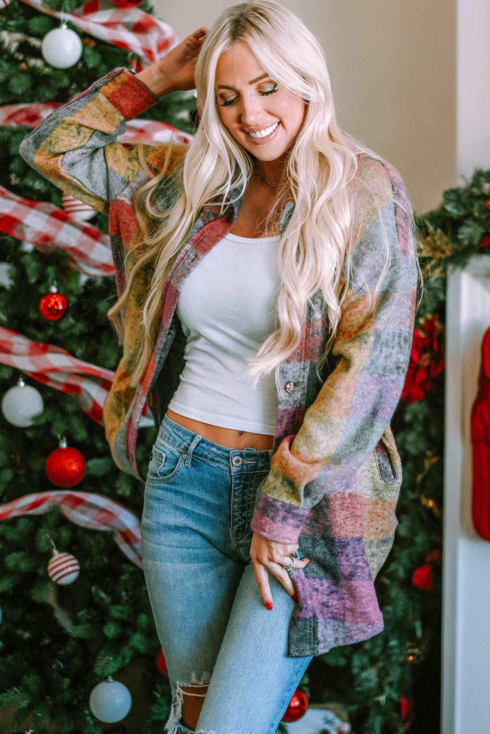 Multicolour Brushed Checkered Wide Leg Overalls
