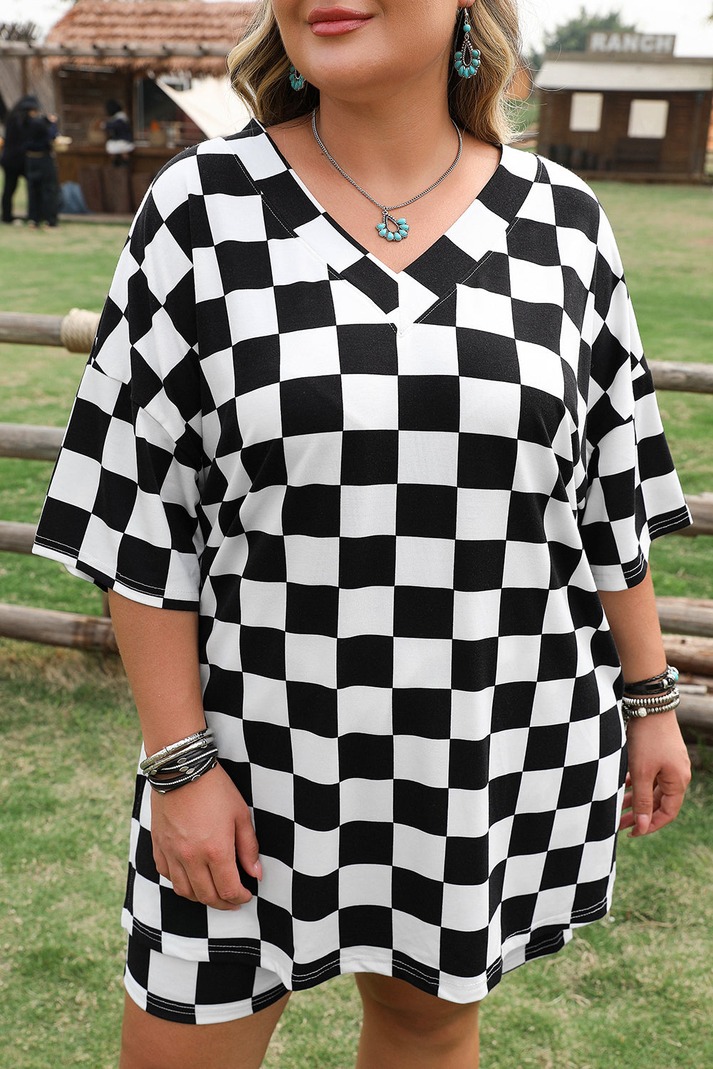 B&W Checkered Tee and Shorts Set