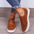 Lace-Up Suedette Flat Sneakers Brown Bazaare Mart Lace-Up Suedette Flat Sneakers