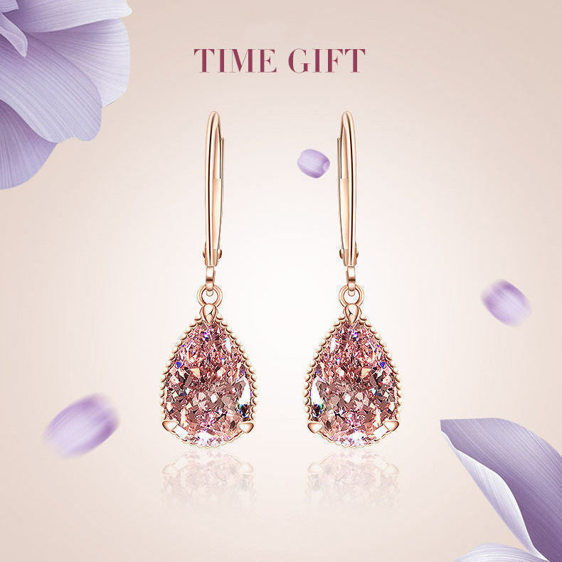 Pink Pear Shaped CZ Drop Earrings