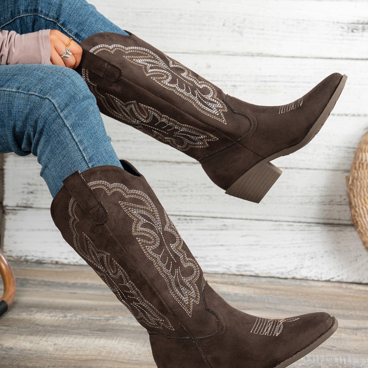 Women’s Embroidered Cowboy Boots – Pointed Toe Western Mid Heel Boots CJ Dropshipping Pink Cowgirl Boots