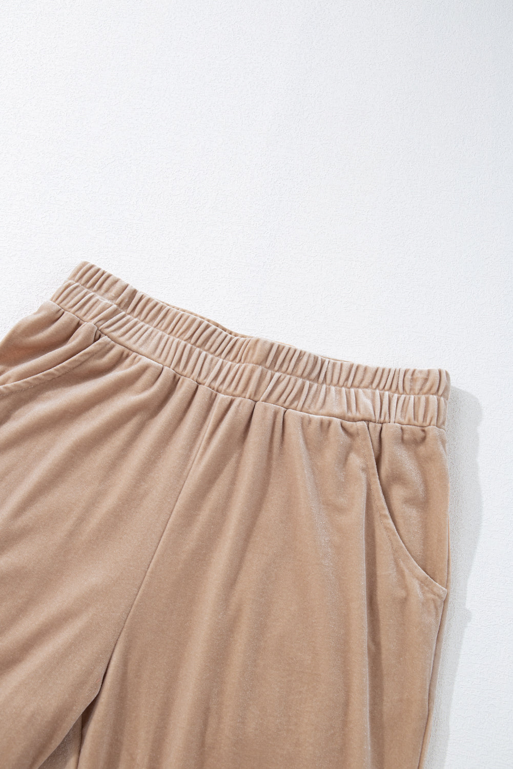 Beige Velvet Zipped Top and Joggers Two Piece Set