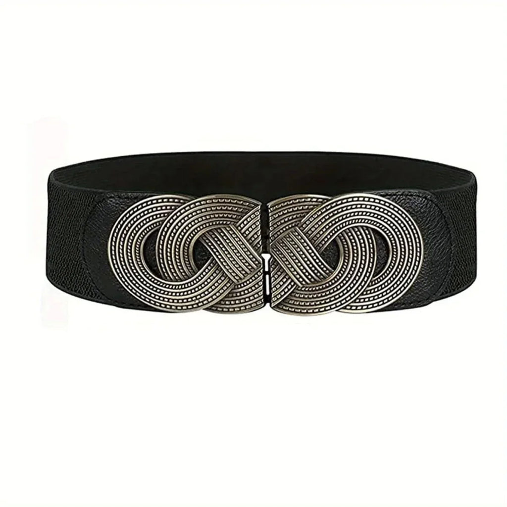 Elegant Retro Metal Buckle Belts Swirl Buckle 75cm Bazaare Mart Wide Black Belts
