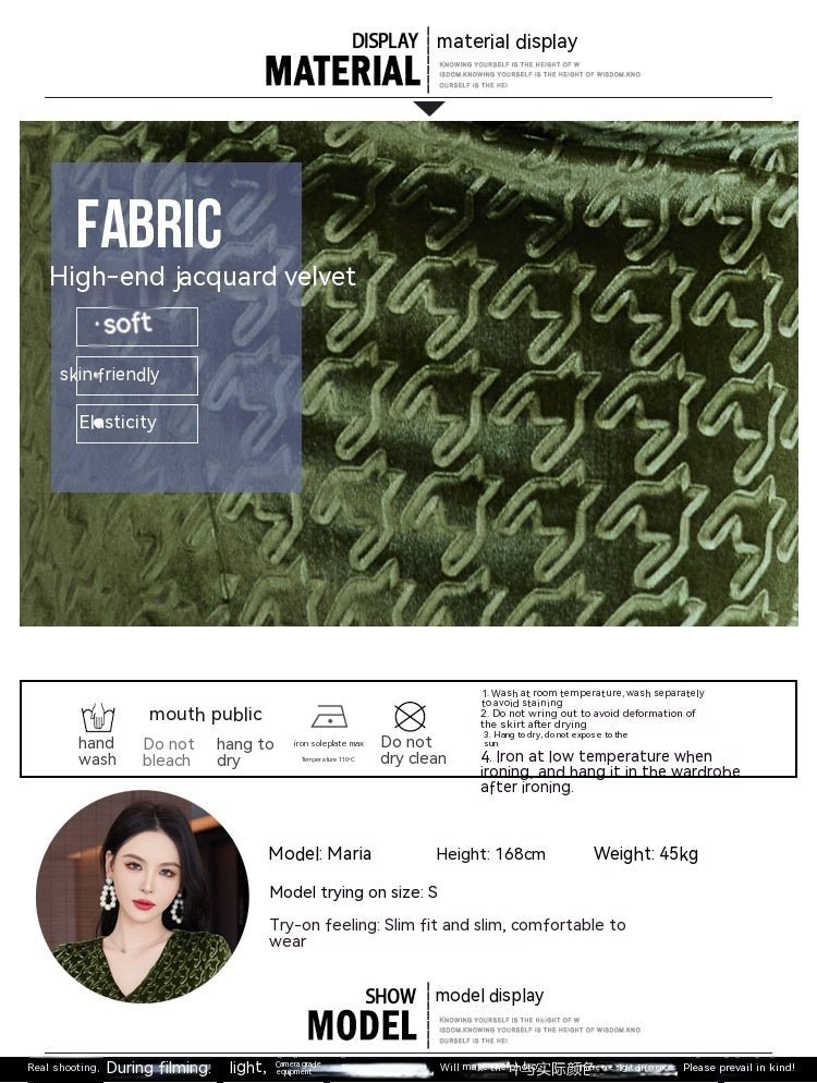 Elegant Slim - fit V - neck Textured Velvet Midi Dress - Bazaare Mart