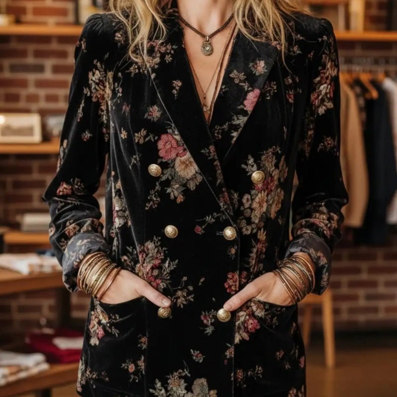 Elegant Velvet Double Breasted Blazer - Bazaare Mart
