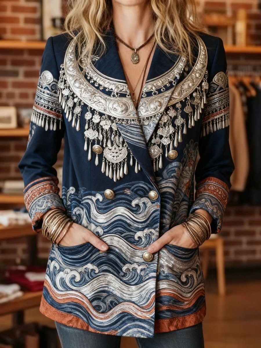 Elegant Velvet Double Breasted Blazer - Bazaare Mart