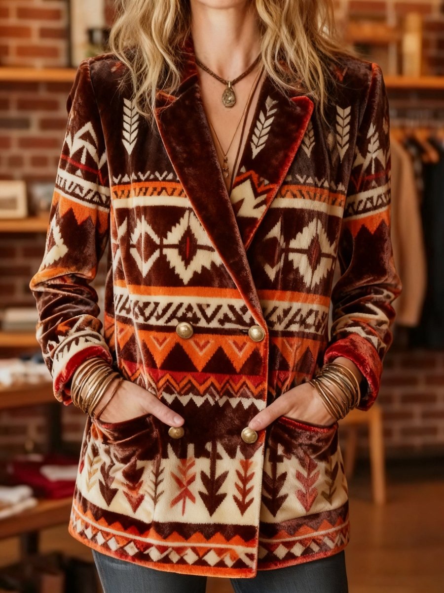 Elegant Velvet Double Breasted Blazer - Bazaare Mart