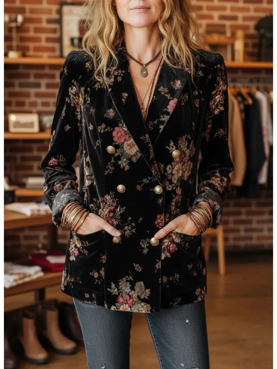 Elegant Velvet Double Breasted Blazer - Bazaare Mart