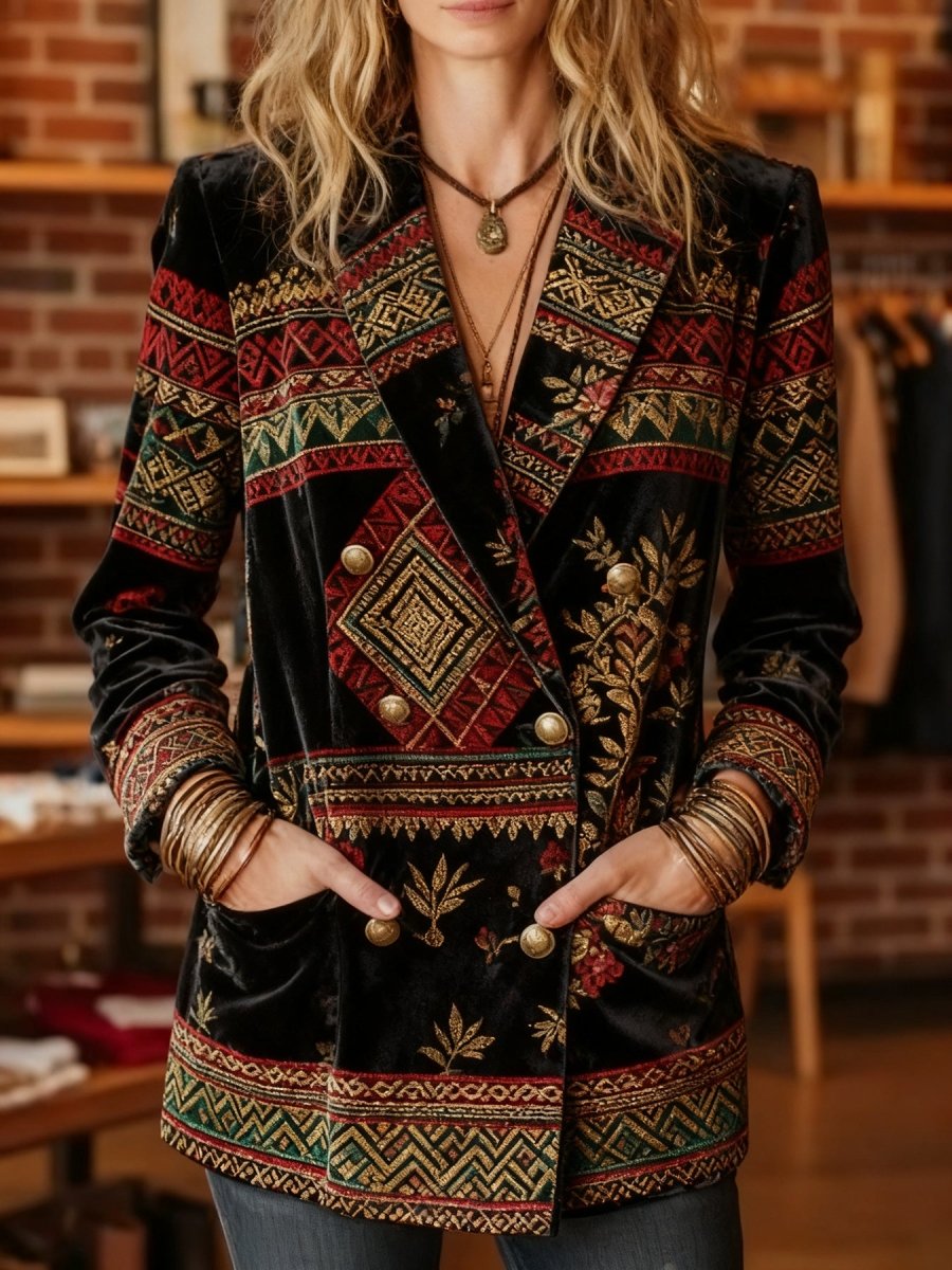 Elegant Velvet Double Breasted Blazer - Bazaare Mart