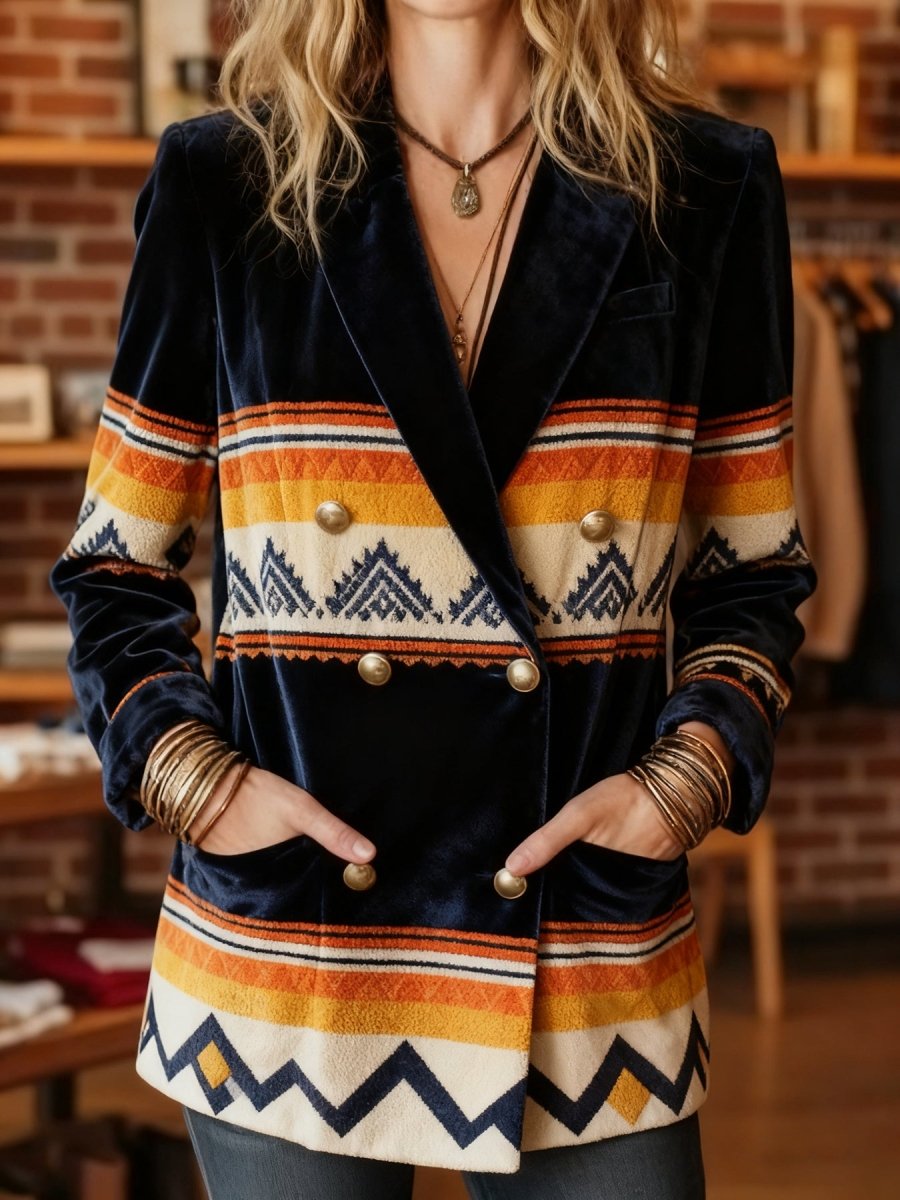 Elegant Velvet Double Breasted Blazer - Bazaare Mart