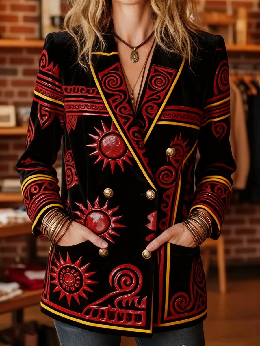 Elegant Velvet Double Breasted Blazer - Bazaare Mart