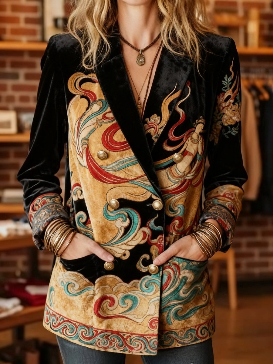 Elegant Velvet Double Breasted Blazer - Bazaare Mart