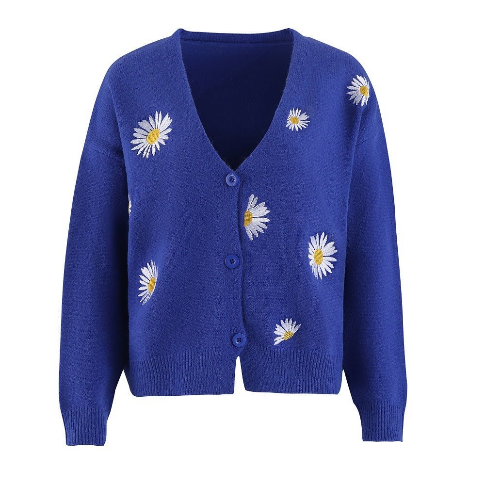 Embroidered Daisy Cardigan Sweater - Bazaare Mart