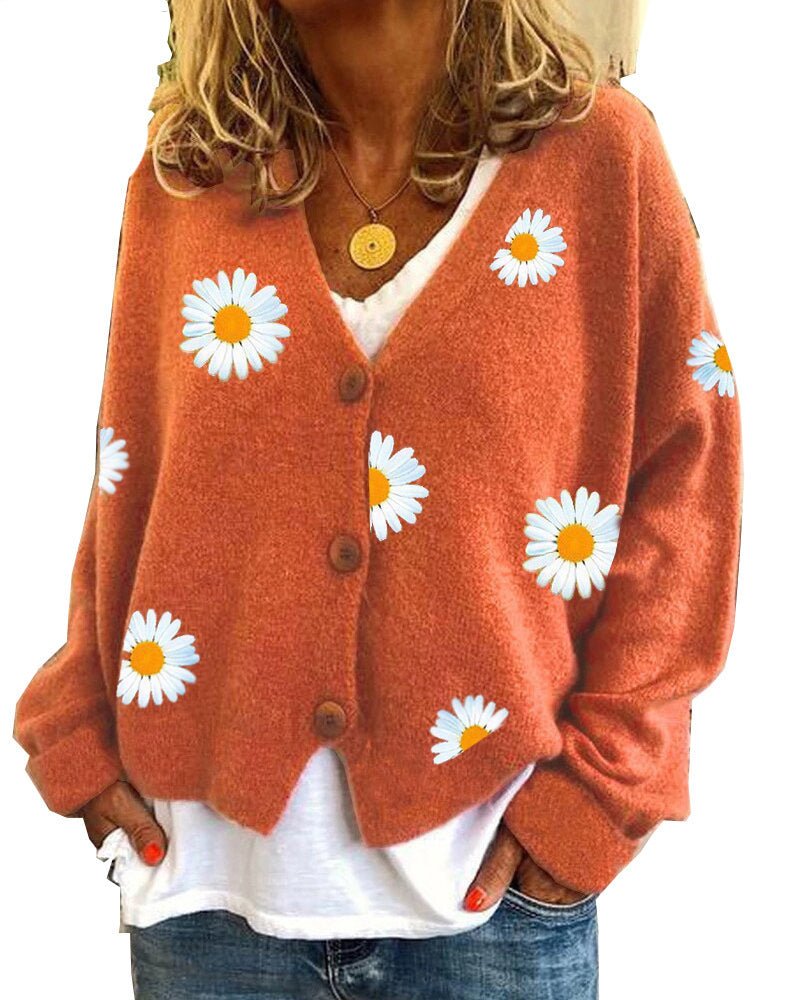 Embroidered Daisy Cardigan Sweater - Bazaare Mart
