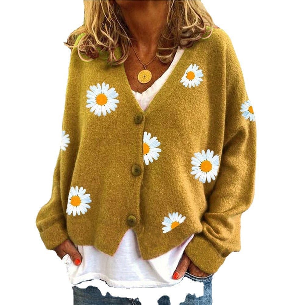 Embroidered Daisy Cardigan Sweater - Bazaare Mart