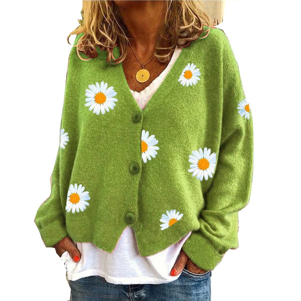 Embroidered Daisy Cardigan Sweater - Bazaare Mart